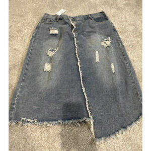 Aslea Rovie Denim Skirt Womens 1X Blue Denim Midi Y2k Boho Bohemian Distress New